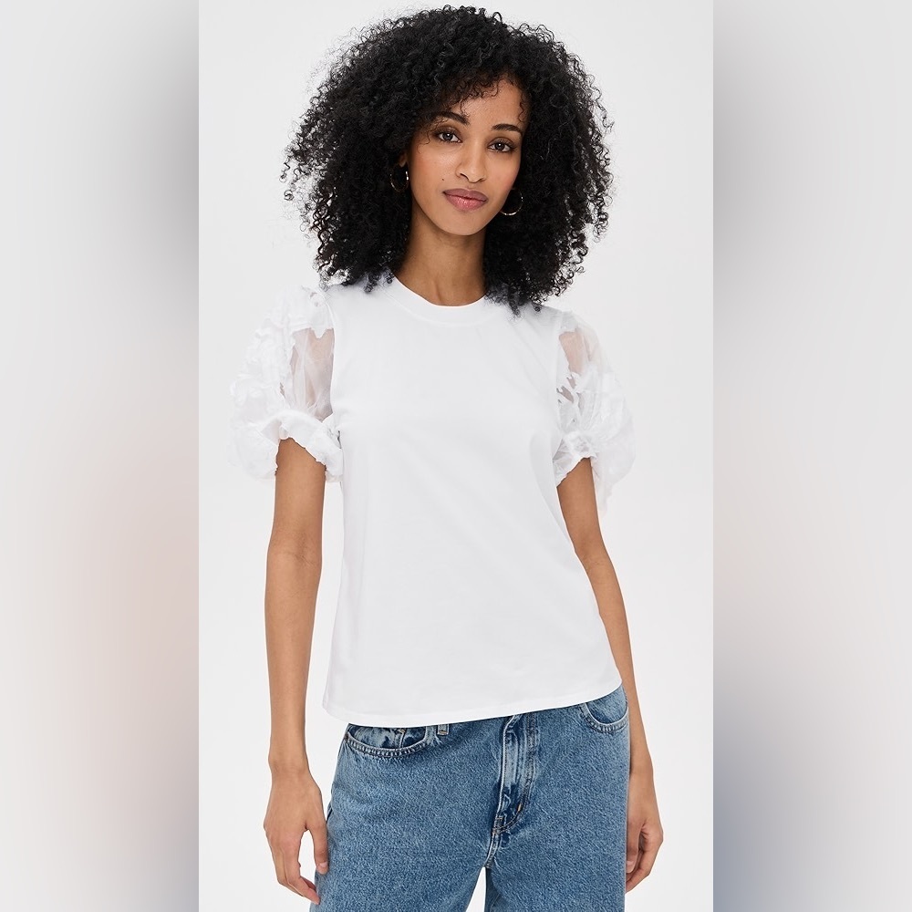 Miss Charm Paris Cotton Blend Tshirt Puff Sleeve 3d Butterfly Appliqu S